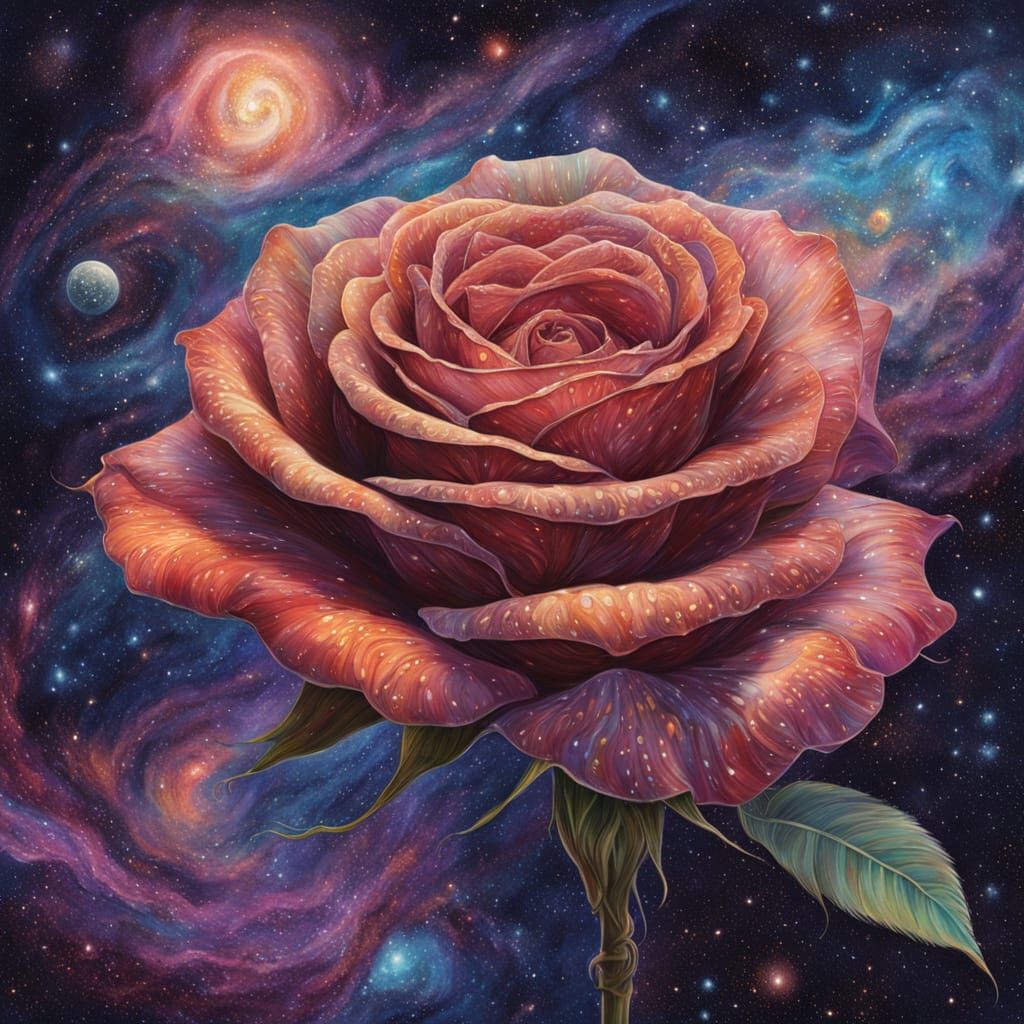Cosmic Rose Illustration in Visionary Art Style