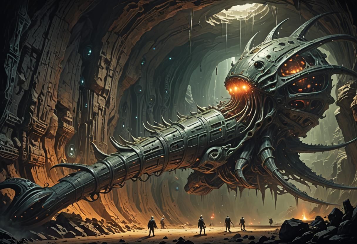 Organic Alien Spaceship in Underground Cavern