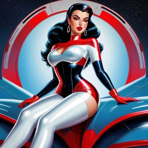 Retro-Futuristic Pin-Up Girl on Rocket Ship