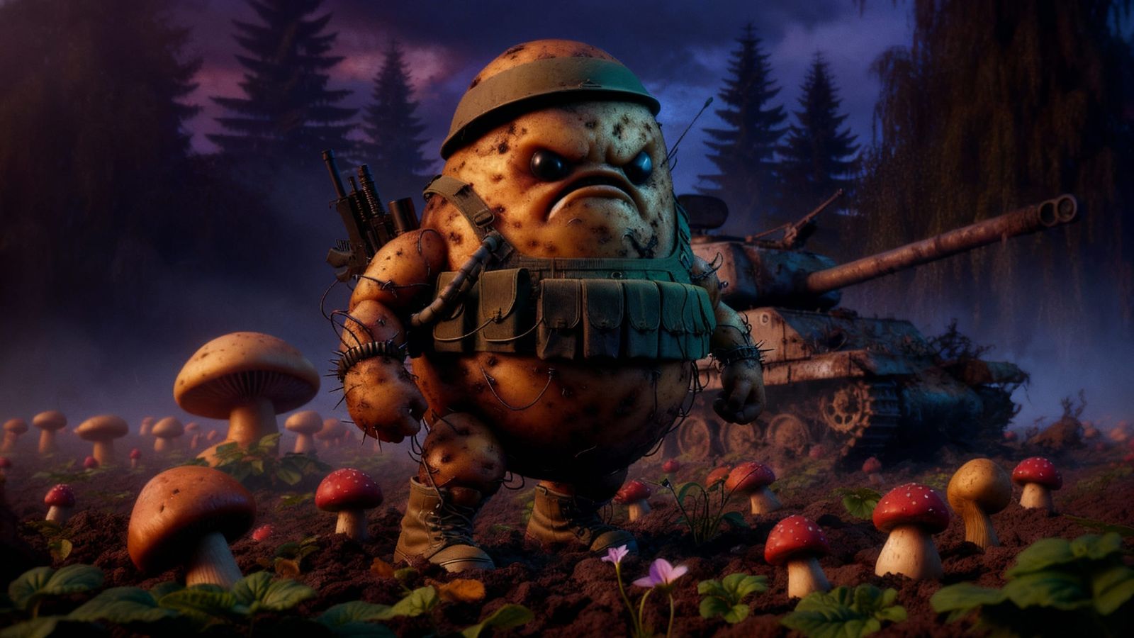Angry Potato Soldier in Combat Gear
