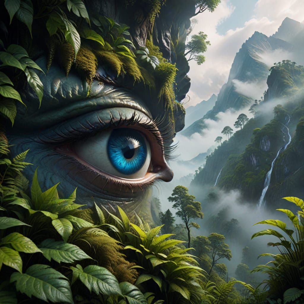 All-Seeing Mountain Peak with Lush Foliage