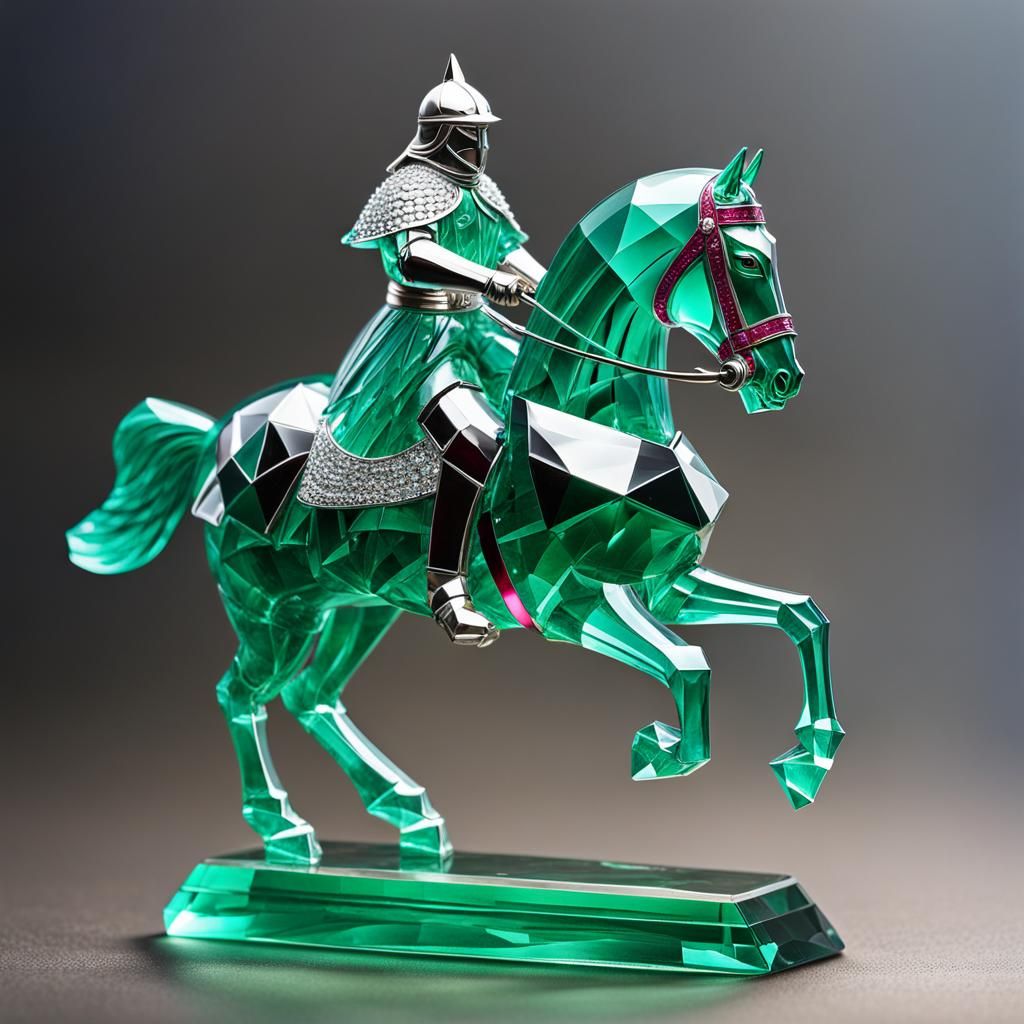 Gems-Adorned Crystal Knight on Horse Statue