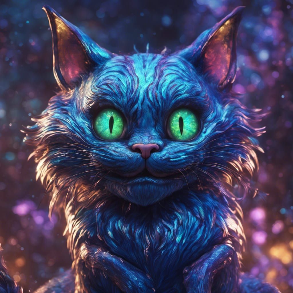 Opalescent Blue Cheshire Cat: Detailed Matte Painting