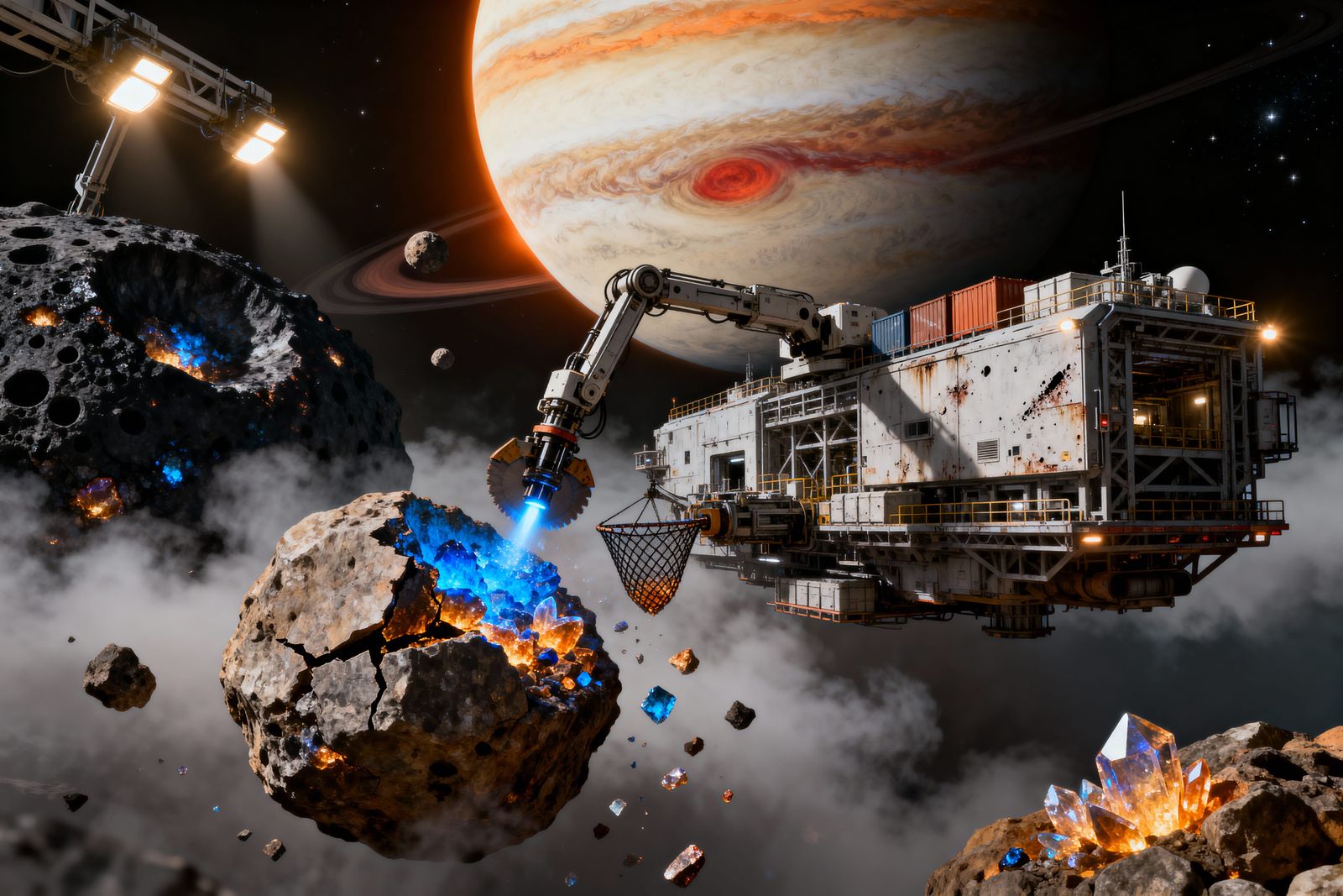 Massive Industrial Spacecraft Mining Asteroid