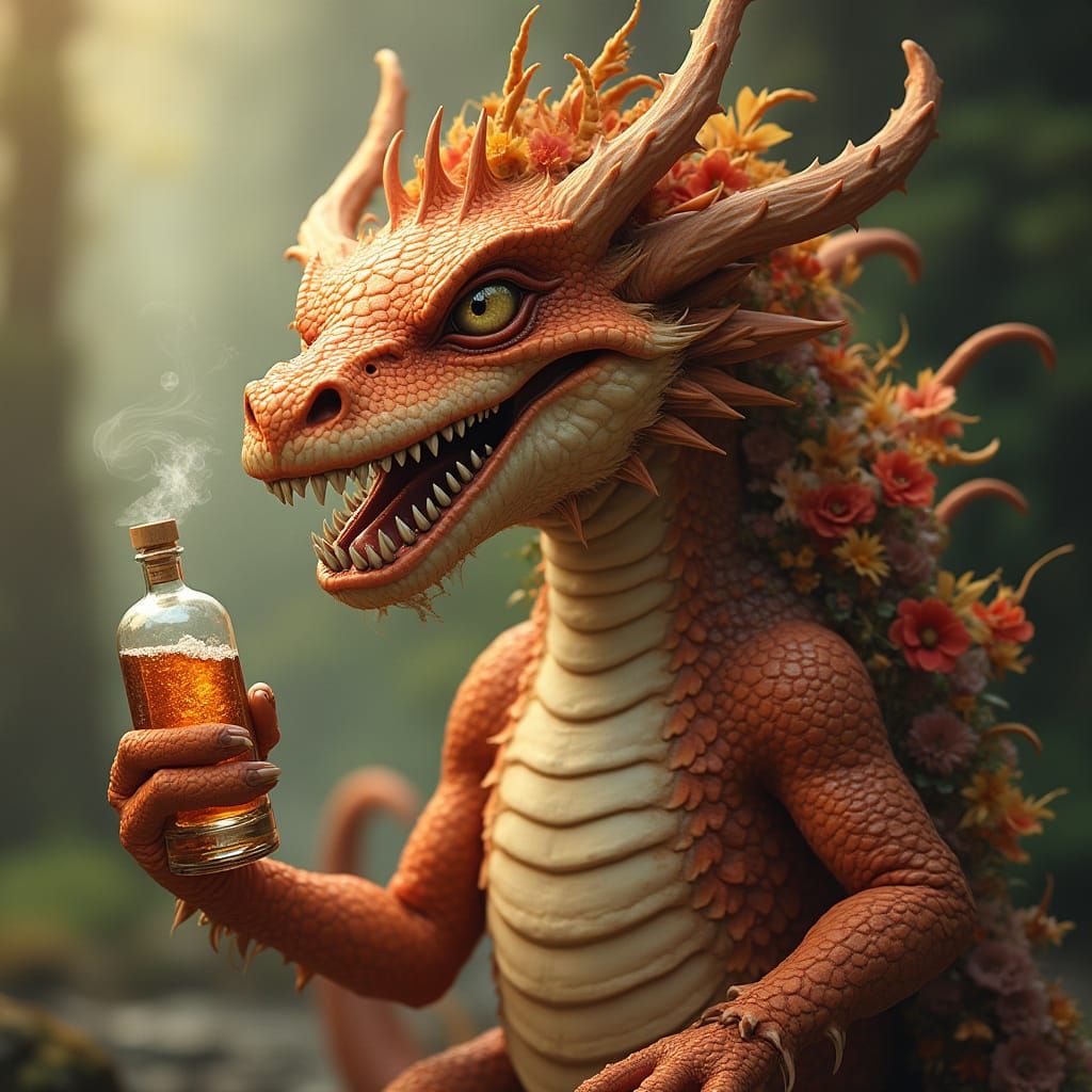 Majestic 6-Headed Puce Dragon Sings with Baritone Voices