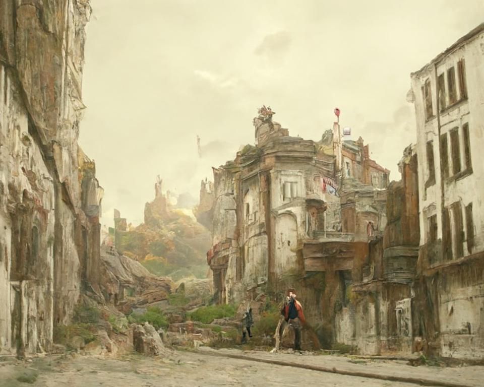 Nottingham Street Scene Oil Painting, Late 1800s Style