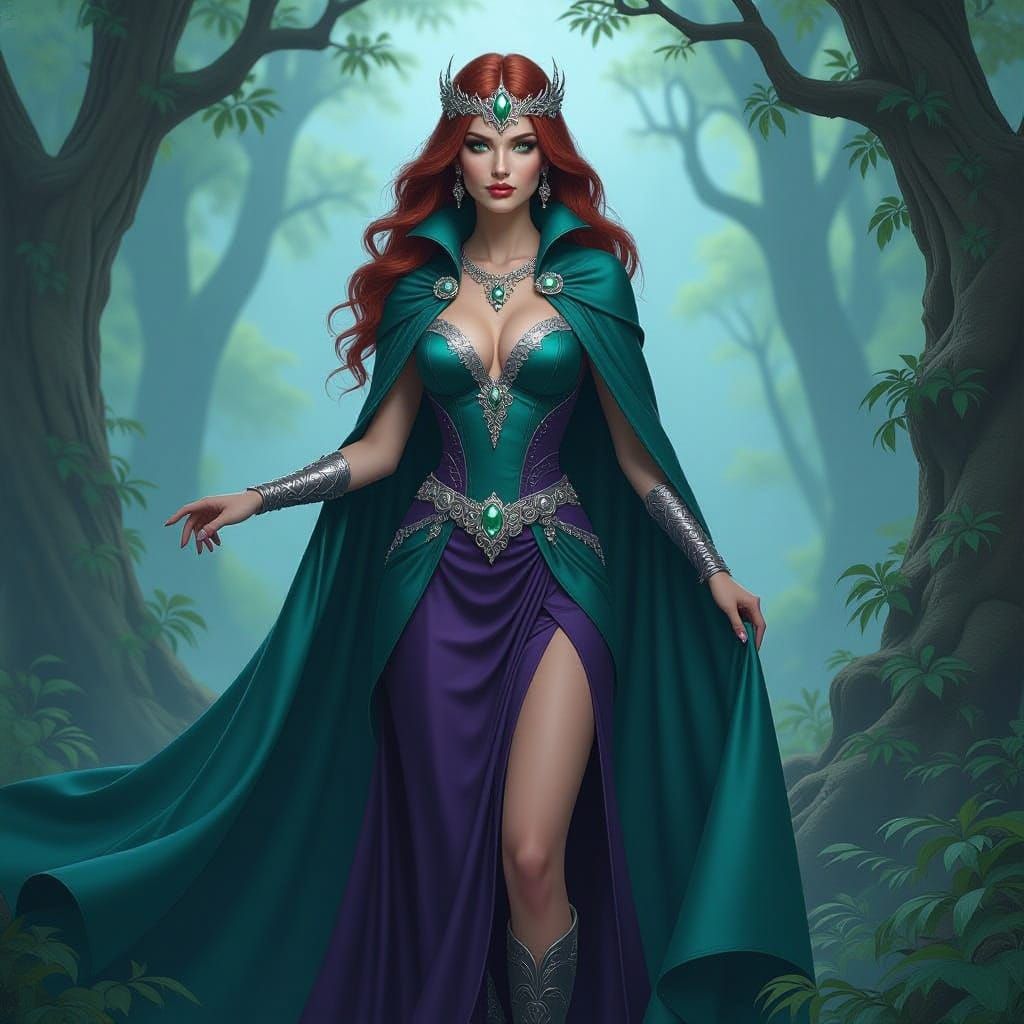 Ethereal Witch Queen in Misty Forest