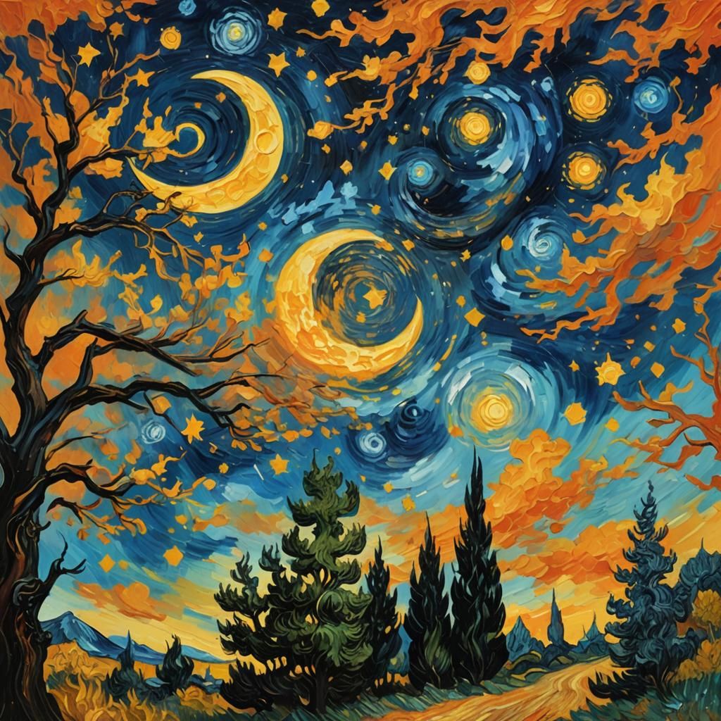 Van Gogh Style Stars in Night Sky