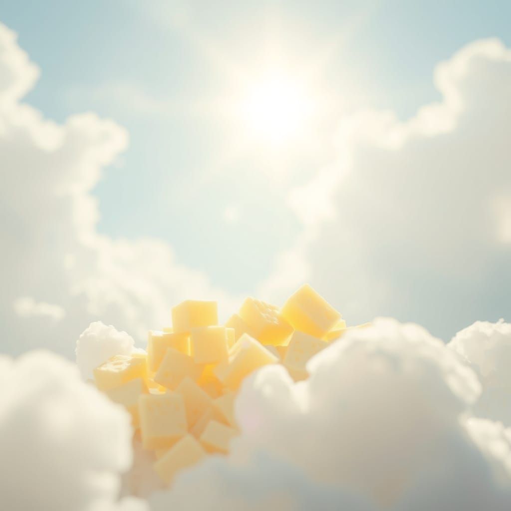 Ethereal Cheese Fragments in Watercolor Style