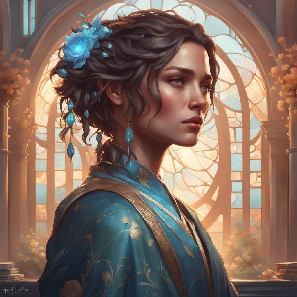 Detailed Portrait in Art Nouveau Style