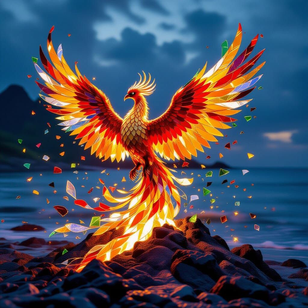 Majestic Phoenix Made of Sea Glass
