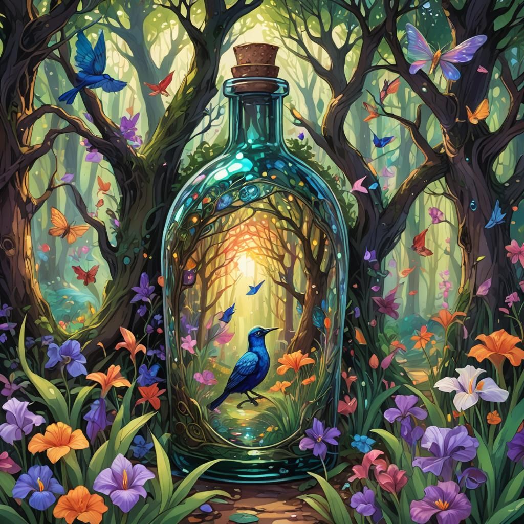 Enchanted Forest in a Bottle: Fantasy Concept Art