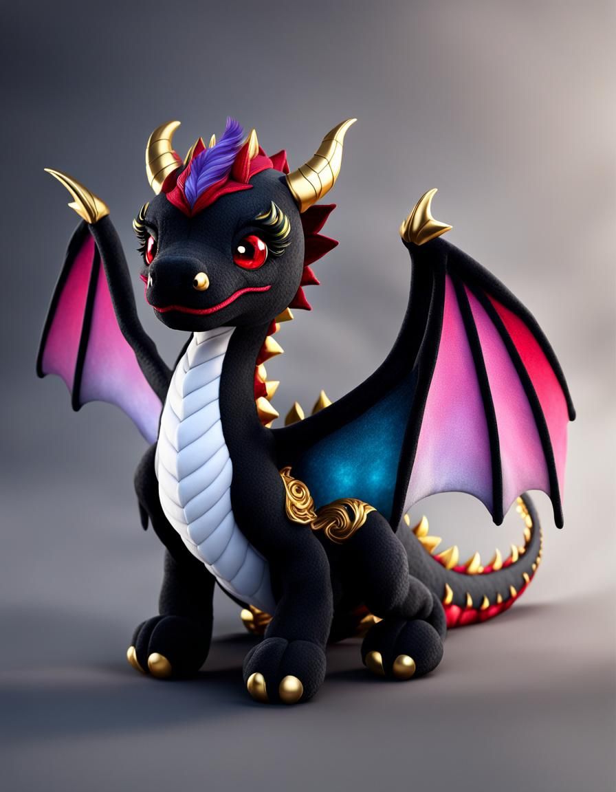 Majestic Black Moon Dragon Plushie Toy