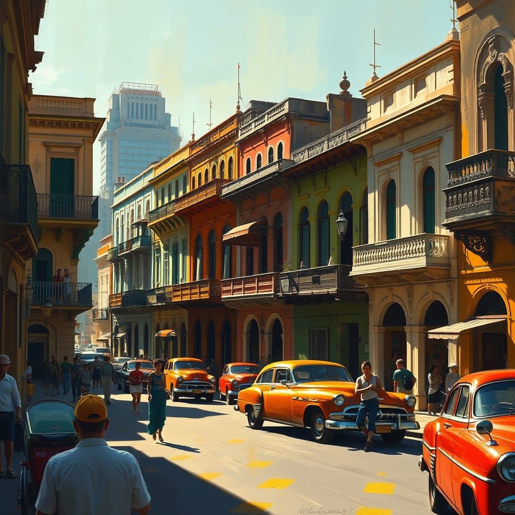 Golden Havana Nights: 1950s Cuban Street Scene