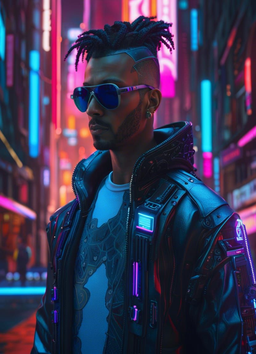 Cyberpunk Portrait with Cybernetic Body and Neon City