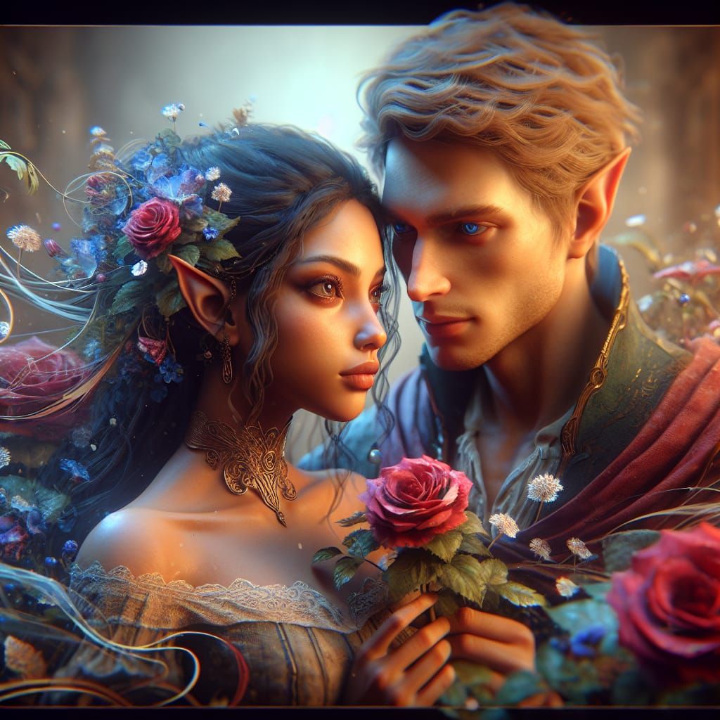 Romantic Couple in Detailed Fantasy Art