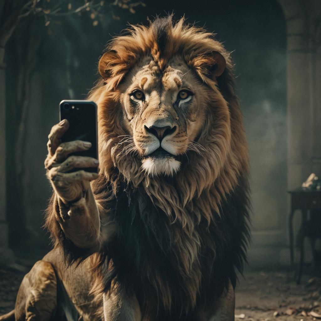 Lion's Selfie: A Cinematic Ghostly Encounter