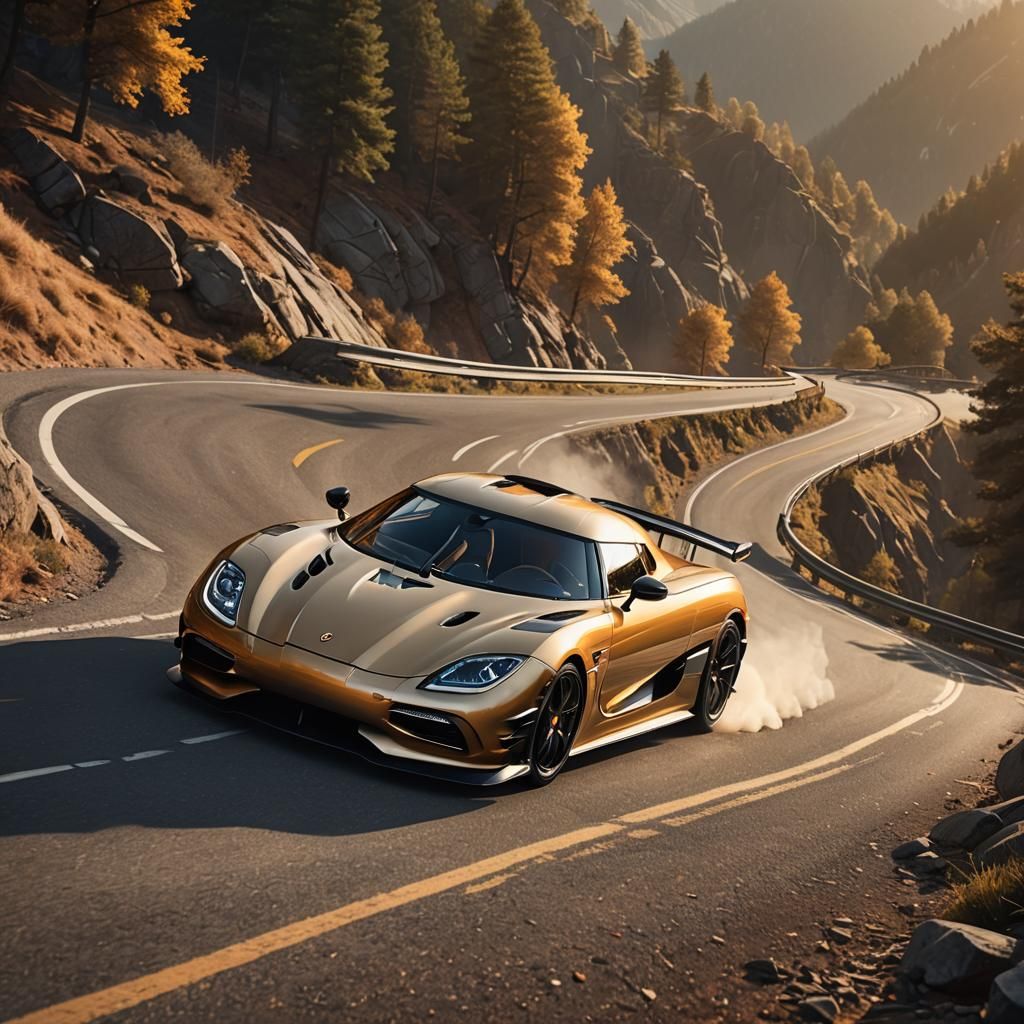 Koenigsegg CCXR Speeding on Mountain Road in Digital Art
