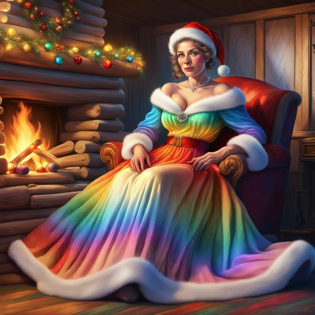 Mrs. Santa Claus in Rainbow Ombre Dress