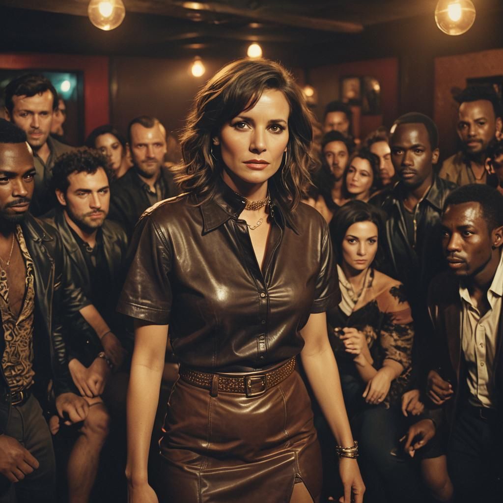 Cinematic Nightclub Scene with Woman and Men