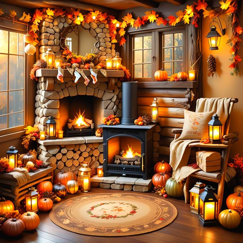 Cozy Autumn Corner in Kinkade Style