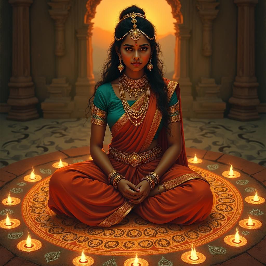 Tamil Girl in Traditional Attire: Realistic Pencil Art