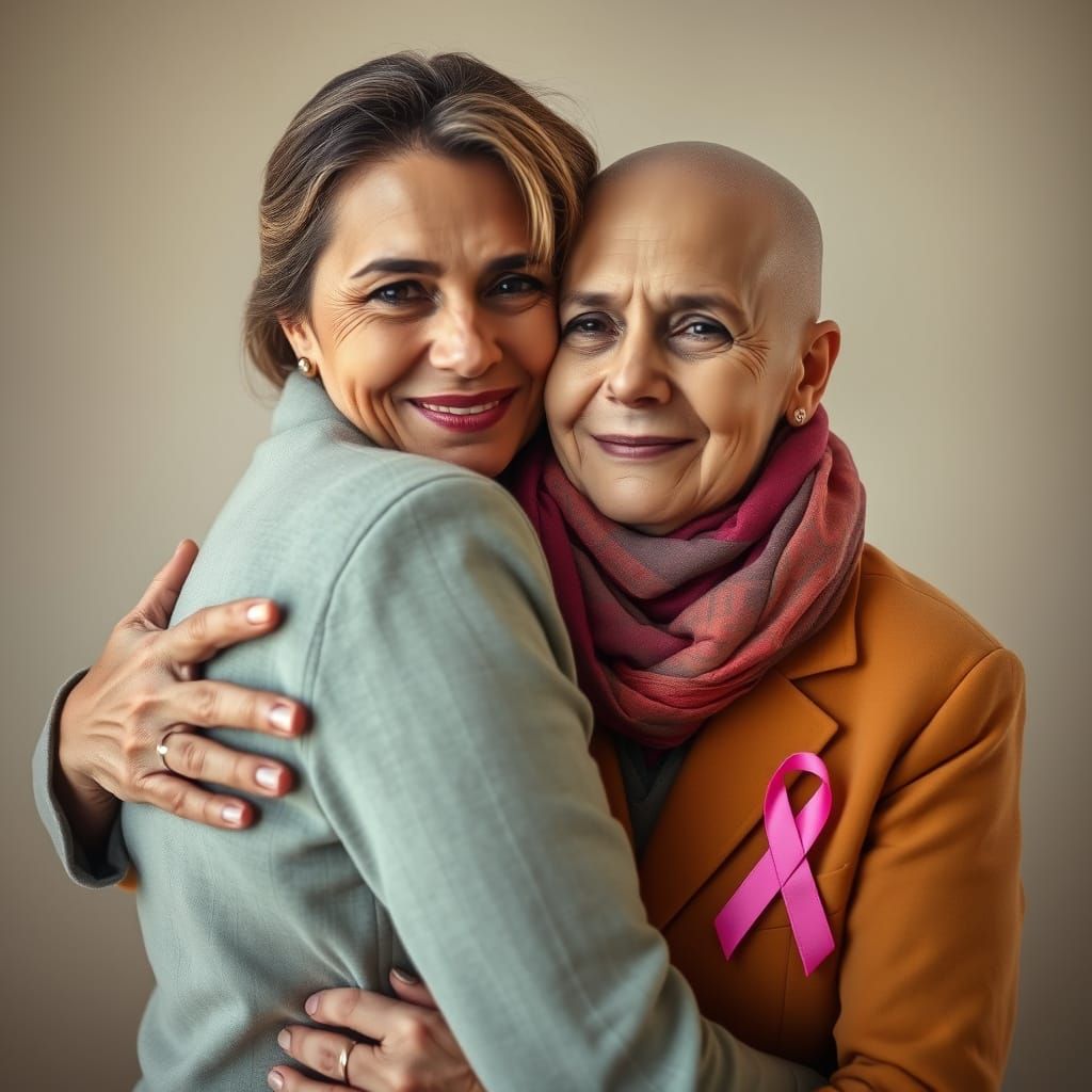 Women Embracing Hope and Resilience in a Dreamy Ethereal Sty...