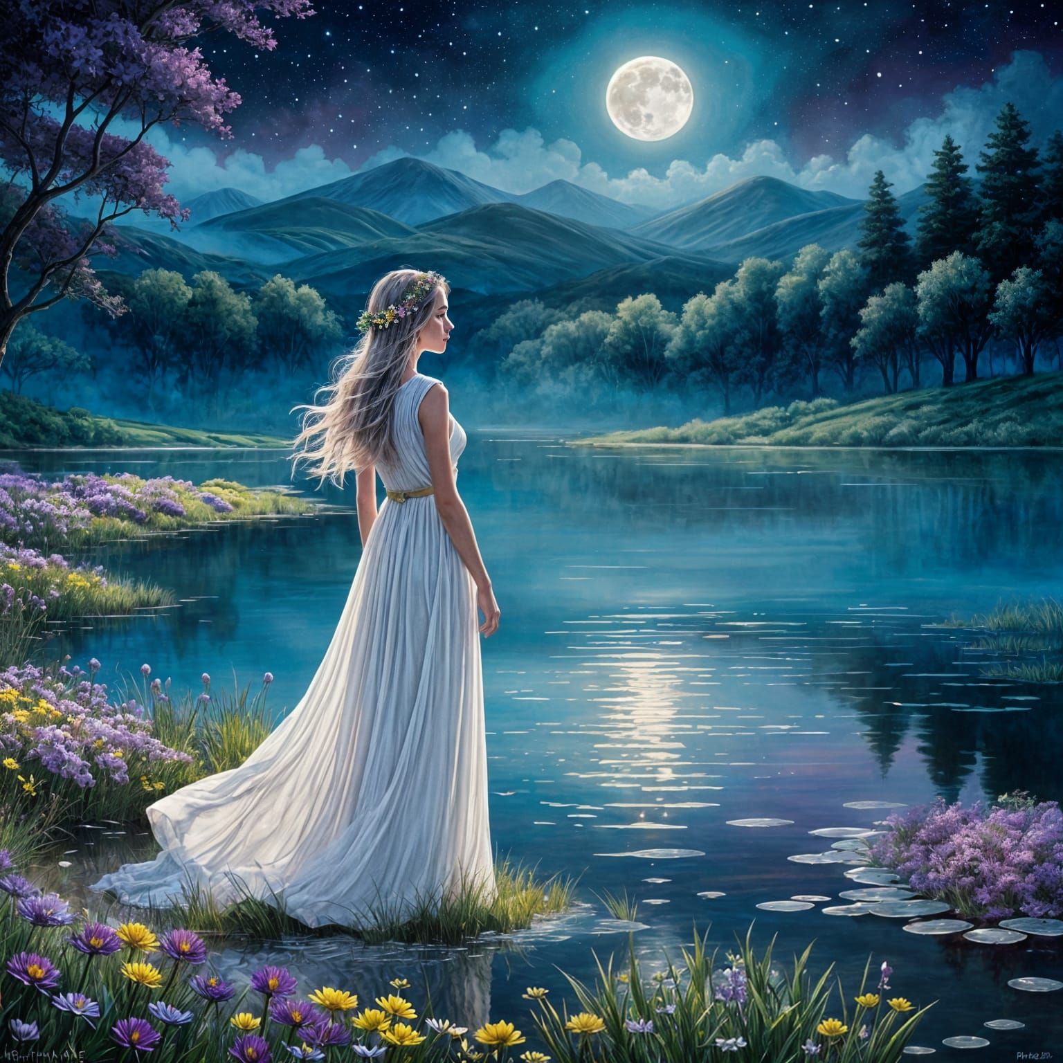 Lady of the Lake in Vibrant Post-Impressionist Style