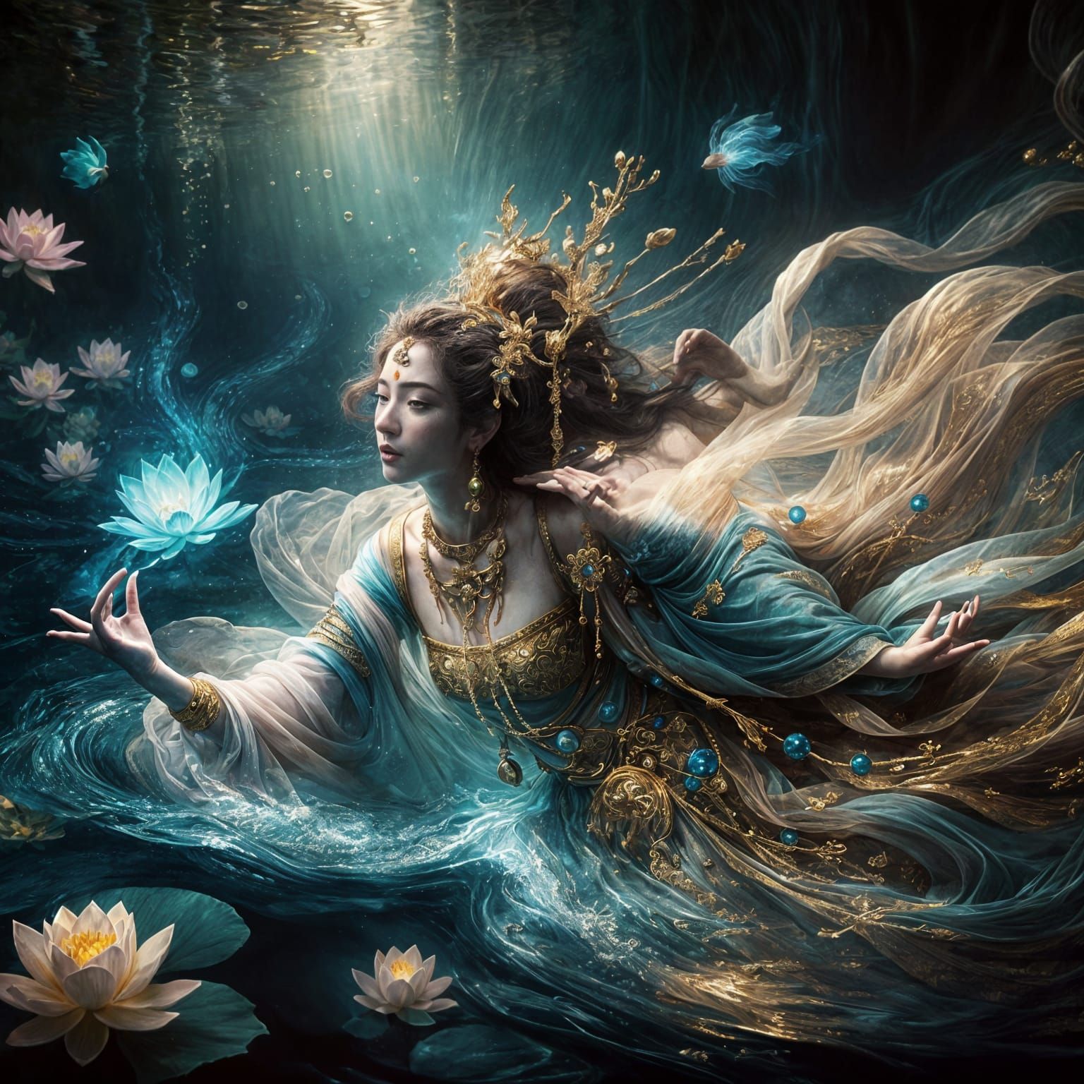 Ethereal Lotus Woman in Baroque Style