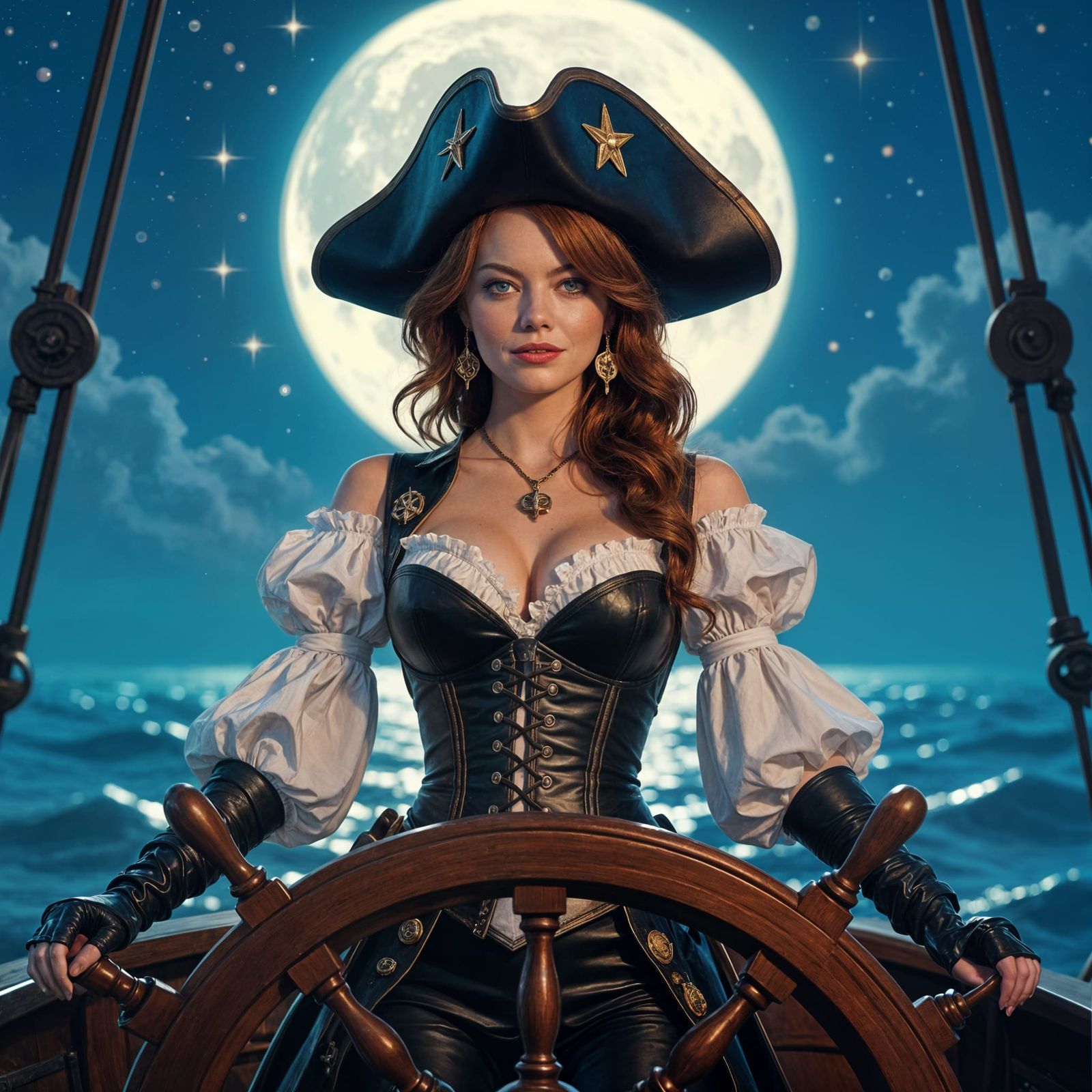 Emma Stone as Space Pirate Captain at Ship's Helm