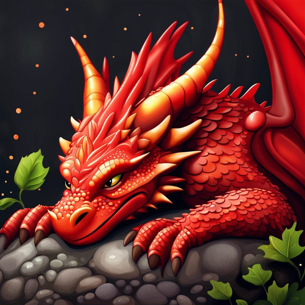 Cute Sleeping Red Dragon in Vector Art