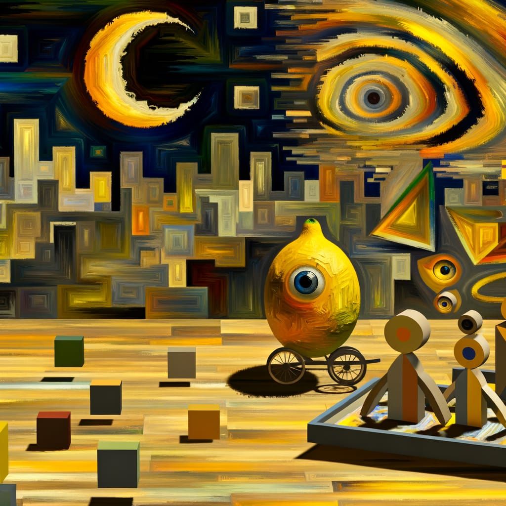 Expressionist Cityscape with Lemon Ghost in Gold Impasto