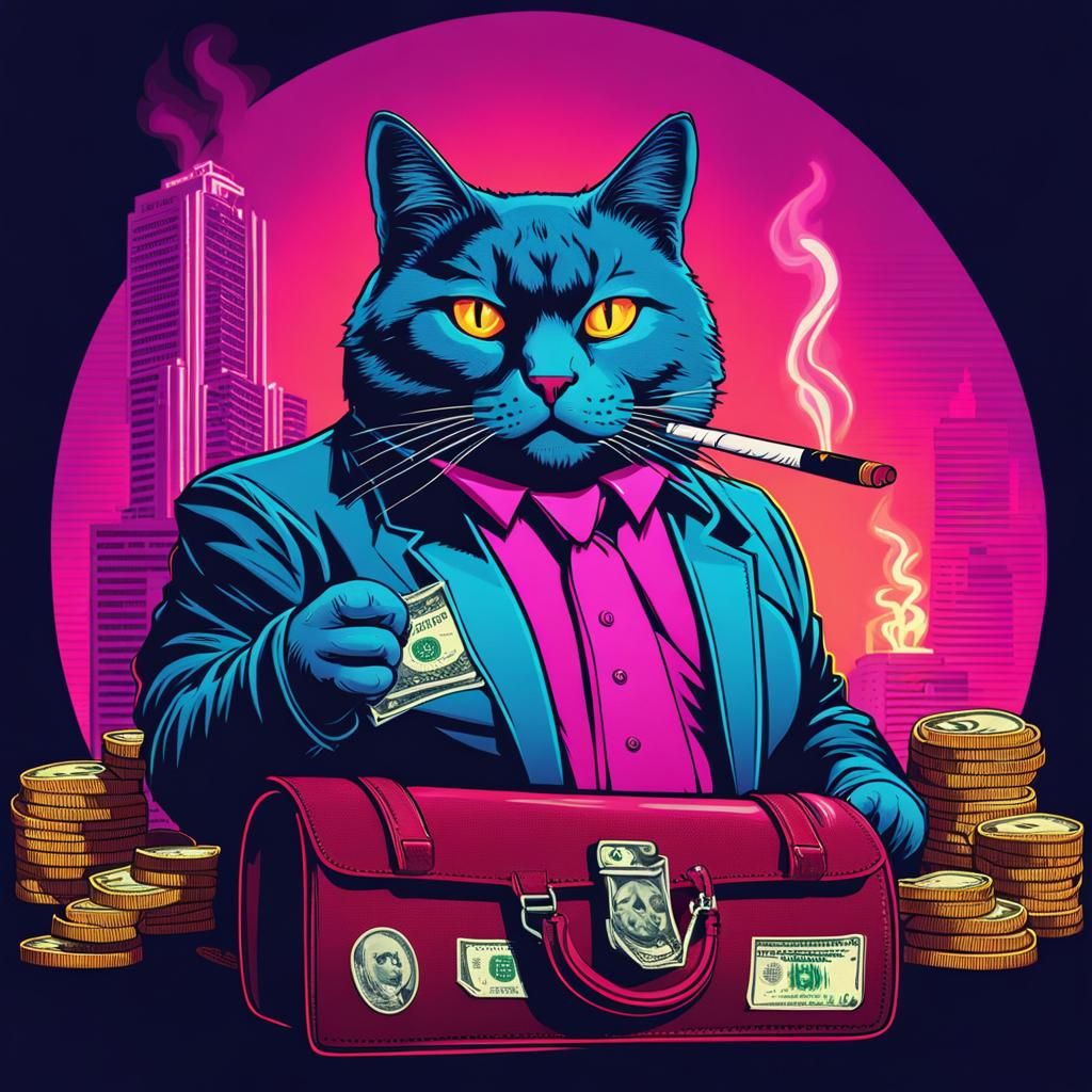 Fat Cat Tycoon in Synthwave Neon Style