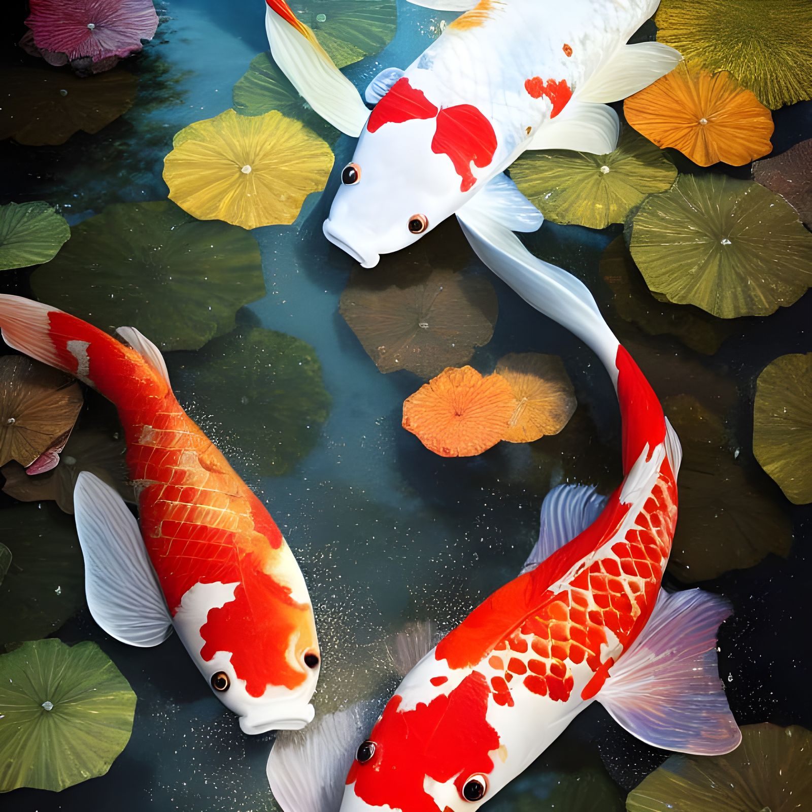 Hyperrealistic Koi Fish in Pond Photoillustration