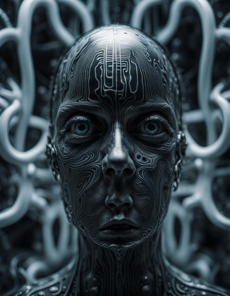 Giger-esque Macro Portrait with Abstract Interface