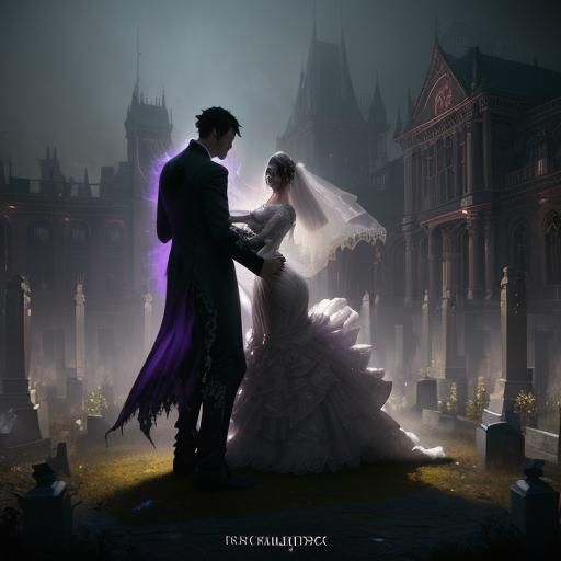 Ghost Bride Dances with Groom: Dark Fantasy Art