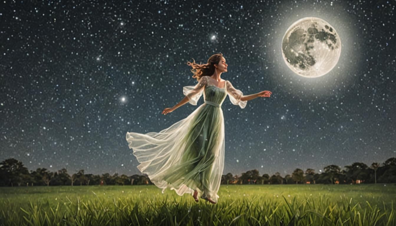 Ethereal Woman Floats Under Moonlight