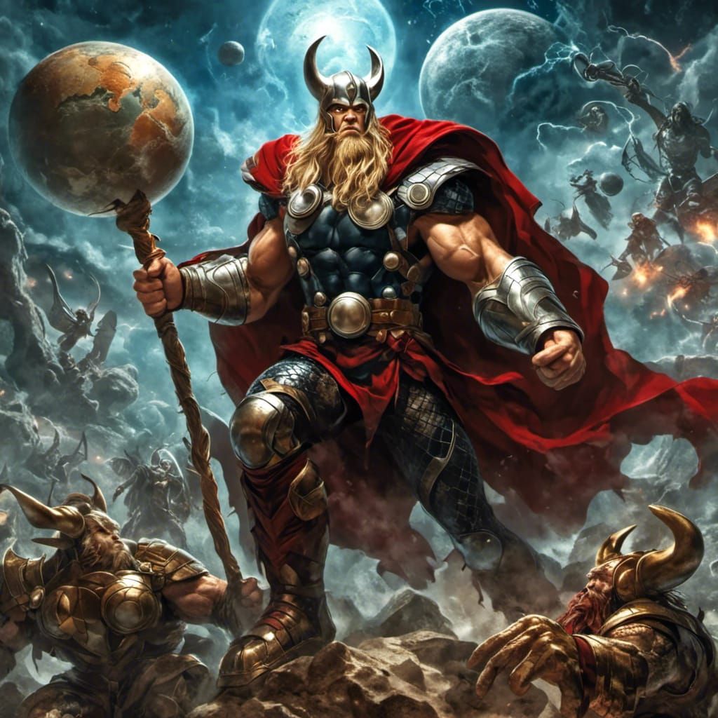 Thor's Vacation on Pluto: A Detailed Fantasy Scene