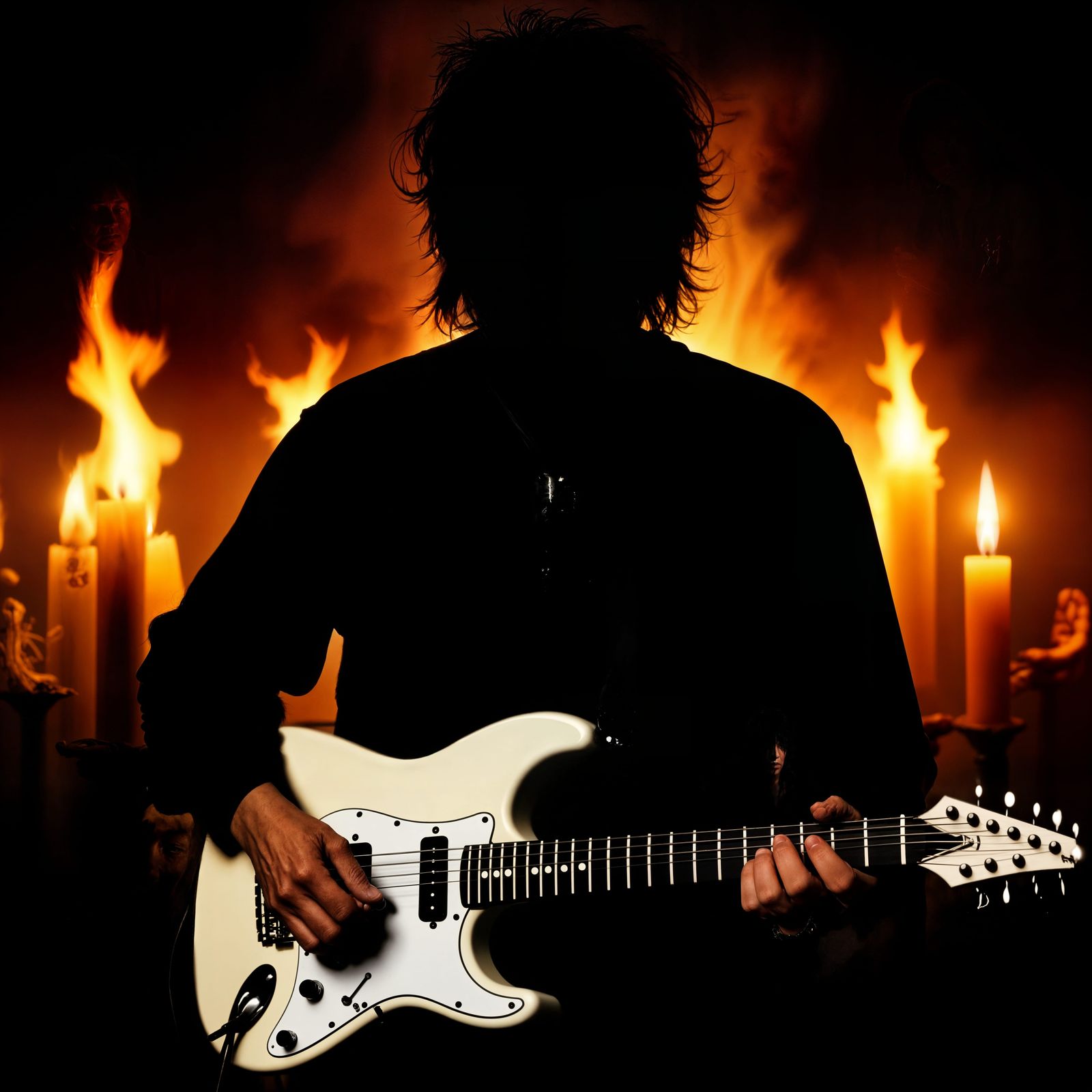 Rock Musician in Shadow with White Guitar