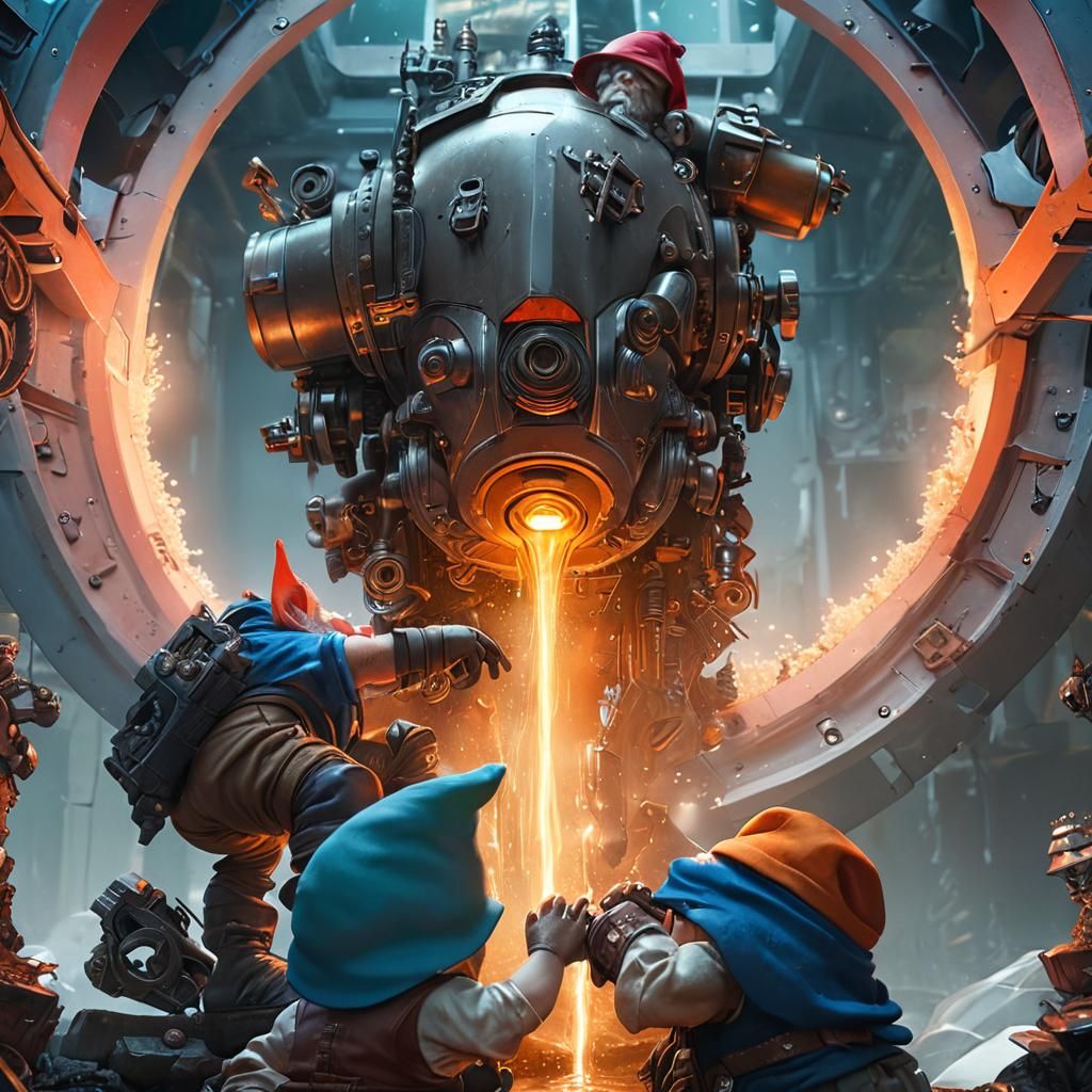 Gnome in Industrial Landscape: Digital Art