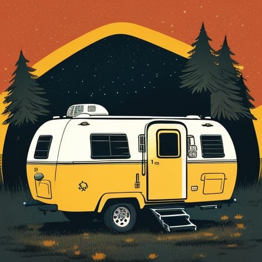 Retro Camper Van Screen Print in Starry Forest Night
