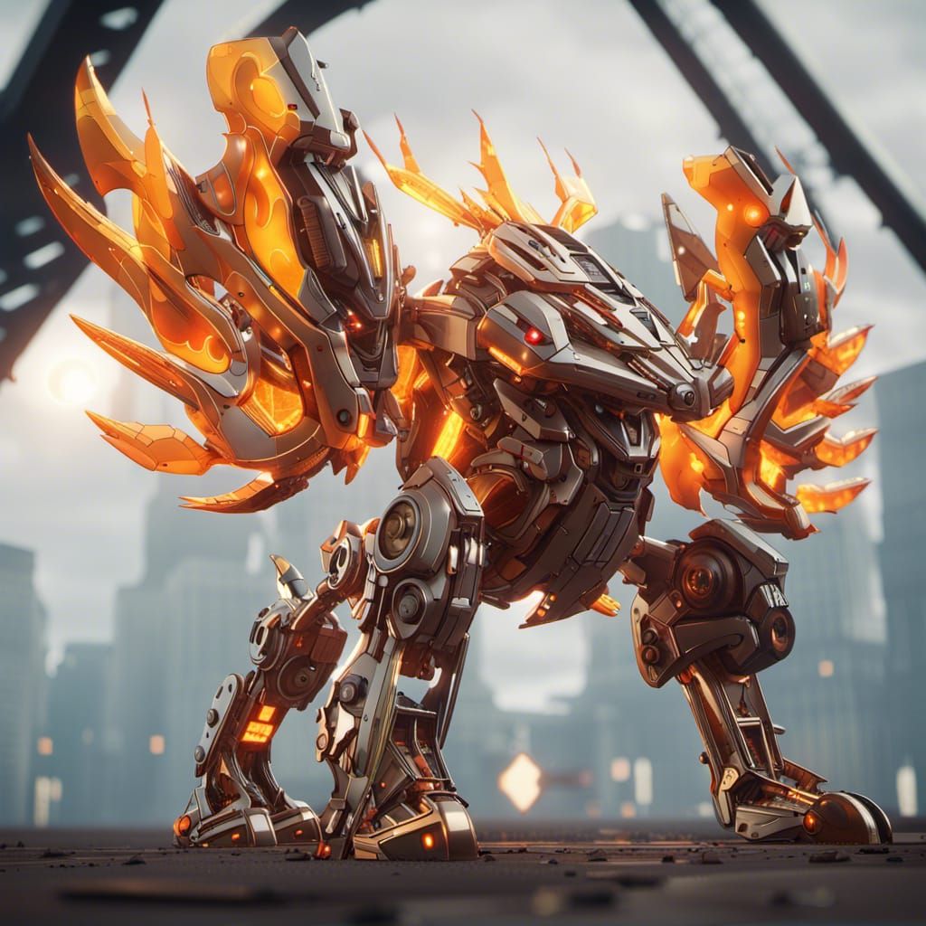 Futuristic Mecha Moltres in Sci-Fi Style