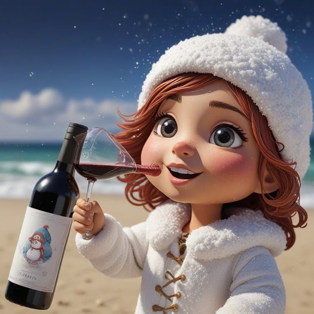 Chibi Snowgirl in a Wine Bottle