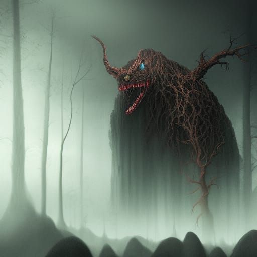 Cryptid Creature in Dark Obscure 3D Rendering
