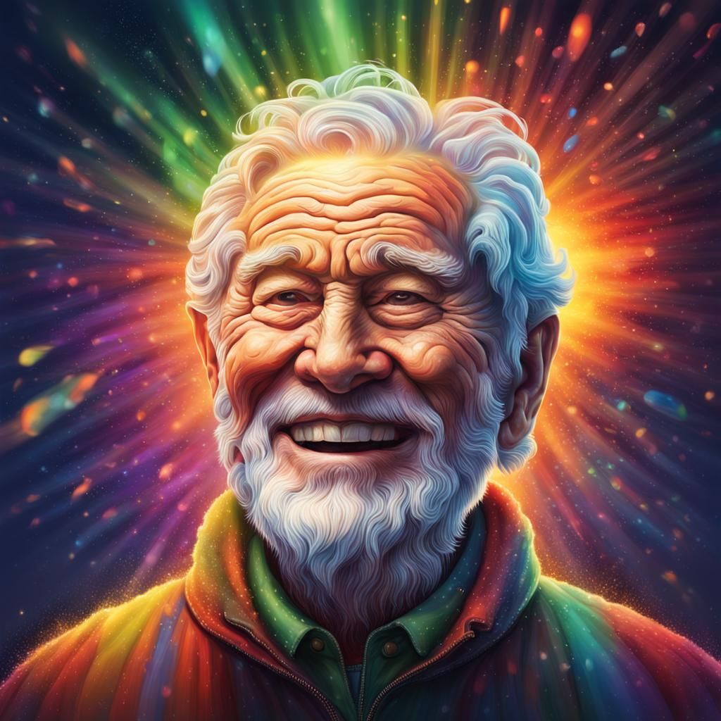Northern Lights Inside Smiling Old Man's Brain