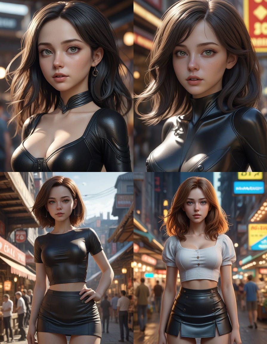 Anime Alien Market: Curvy Girl in Black Mini Skirt