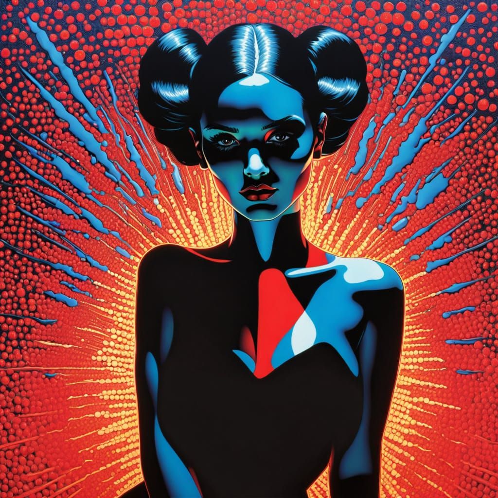 Vantablack Electric Revelation in Pointillist Pop Art Style