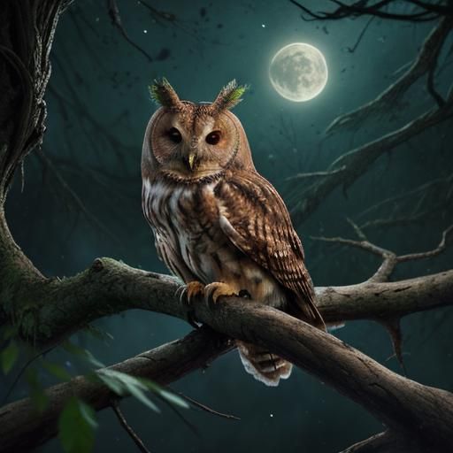 Tawny Owl Perched at Night: Digital Matte Painting