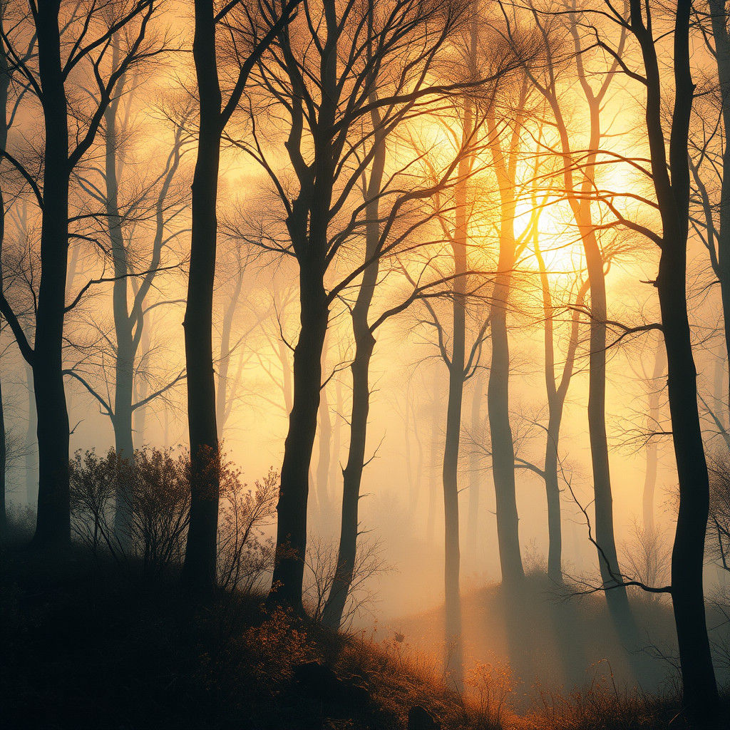 Mystical Forest at Dawn in Watercolor Style