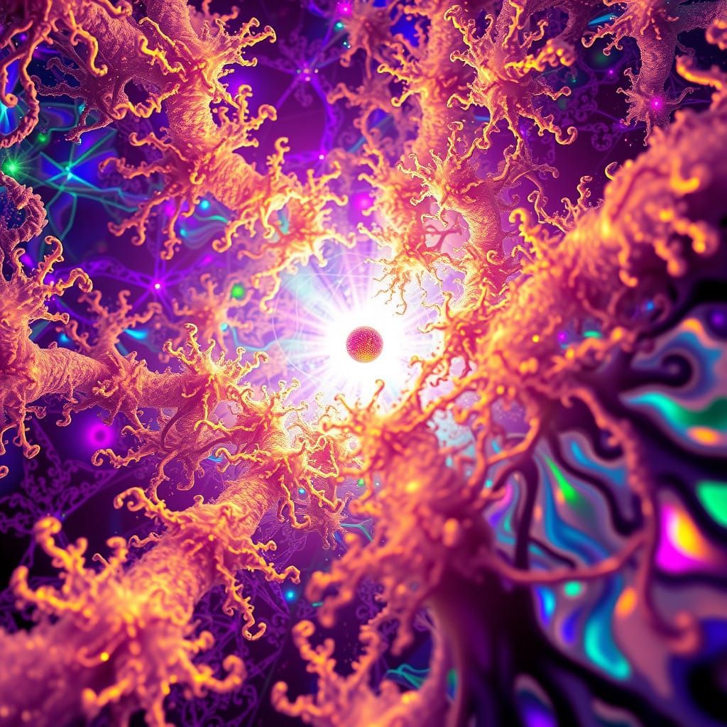 Cosmic Mycelium Quantum Field in Vibrant, Iridescent Hues